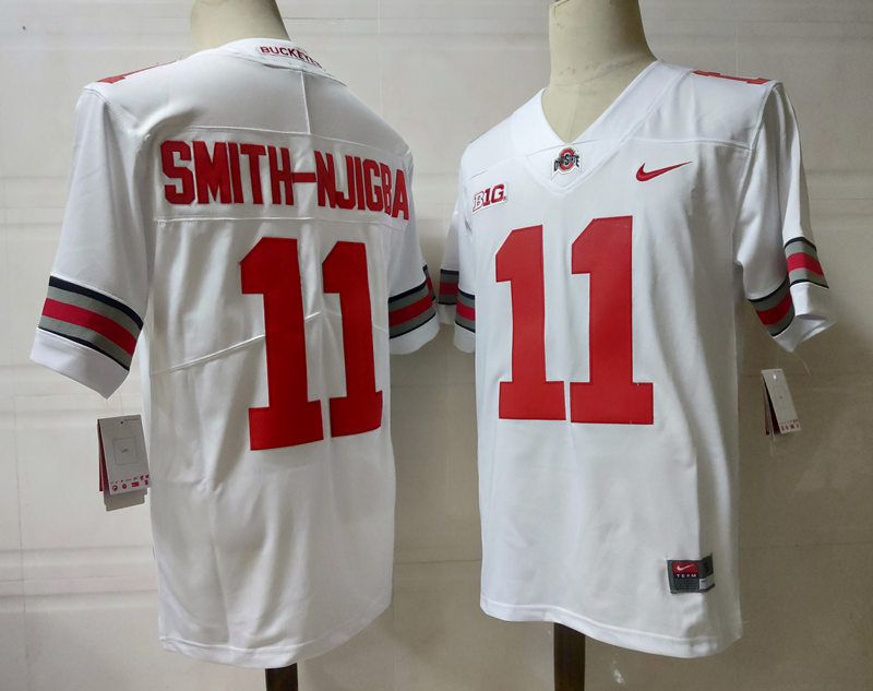 Men Ohio State Buckeyes #11 Smith-Njigba White Nike 2025 NCAA Jersey->ncaa teams->NCAA Jersey